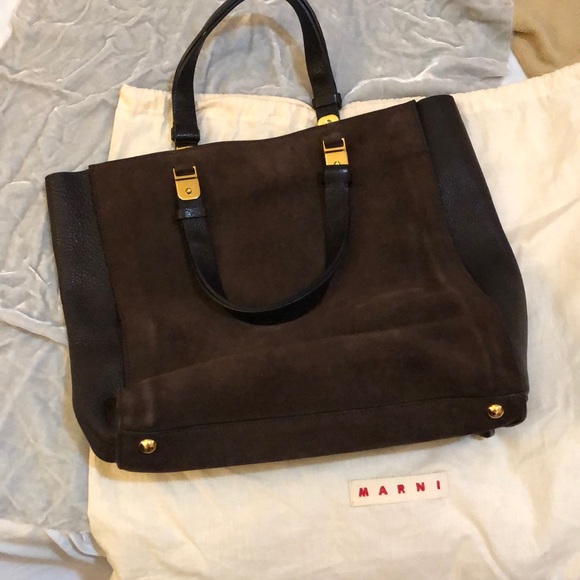 Brown leather & suede marni tote - Picture 1 of 9